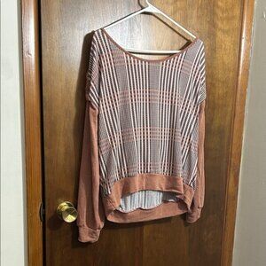 SugarFox Casual Striped Women's Sweatshirt with Hood in Brown and White